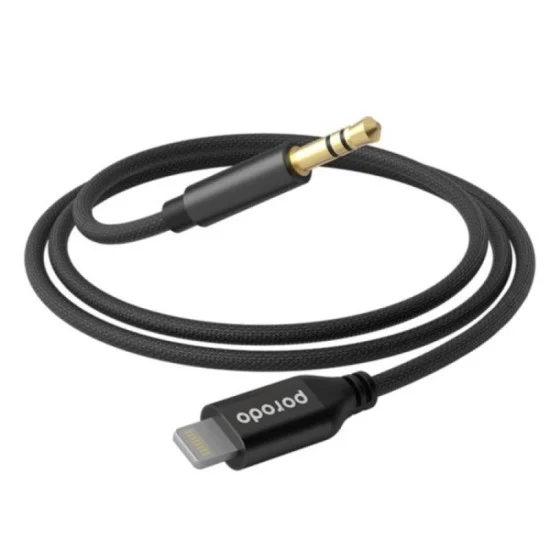 Porodo Braided Aluminum Lightning to 3.5mm AUX Cable 1.2M - Black
